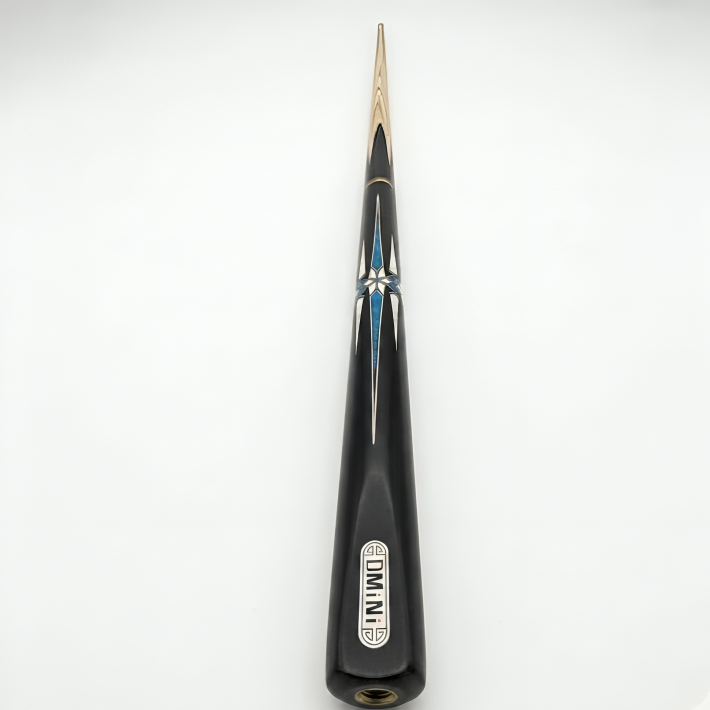 Black pool cue with gold tip on a white background