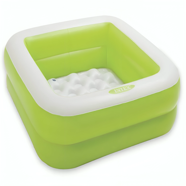 Green inflatable bathtub with white interior on a white background