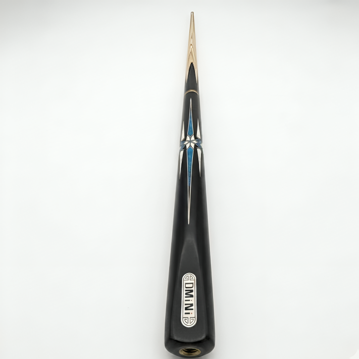 Black pool cue with gold tip on a white background