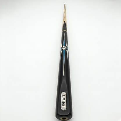 Black pool cue with gold tip on a white background
