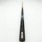 Black pool cue with gold tip on a white background
