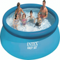 Inflatable pool with children and adults in it, featuring Intex branding.