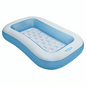Inflatable air mattress with blue exterior and white interior on a white background