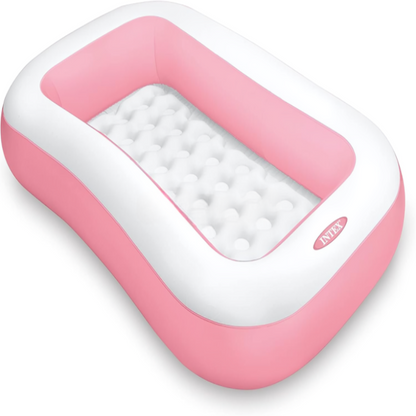 Pink and white inflatable mattress on a white background