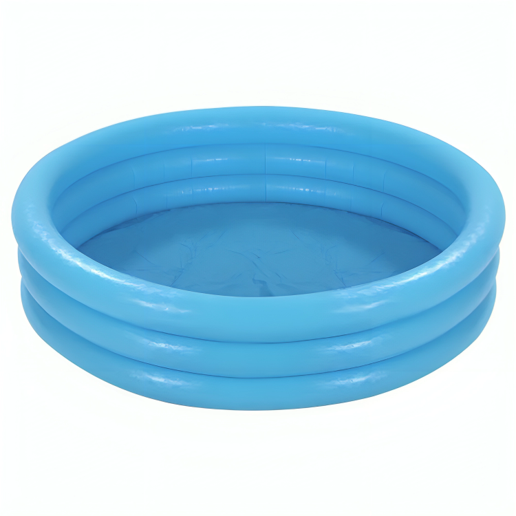 Blue inflatable pool with three concentric rings on a white background
