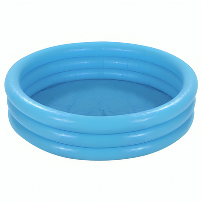 Blue inflatable pool with three concentric rings on a white background