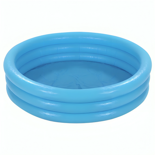 Blue inflatable pool with three concentric rings on a white background