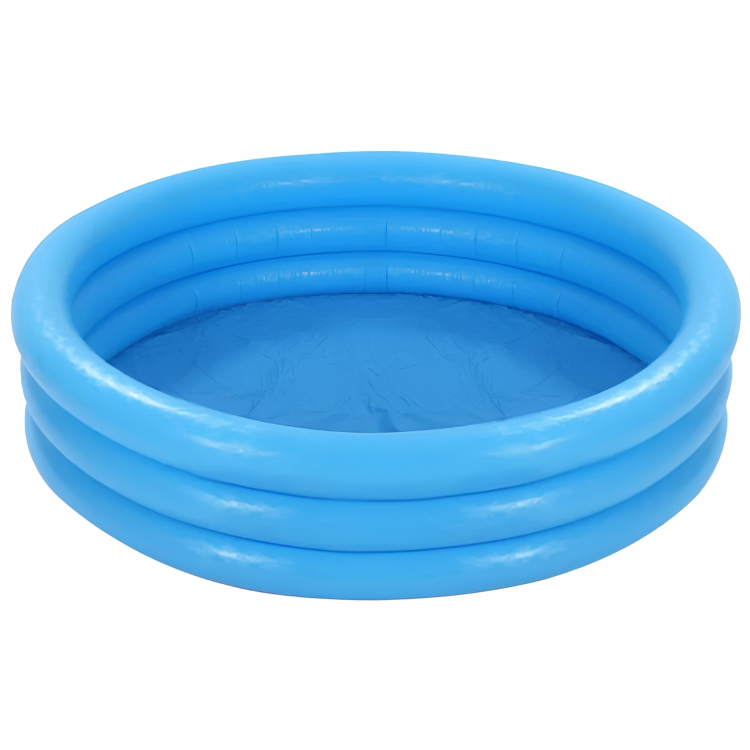 Blue inflatable pool with three concentric rings on a white background
