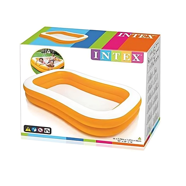 Intex inflatable pool with packaging on a white background