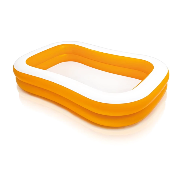 Orange inflatable pool with white interior on a white background