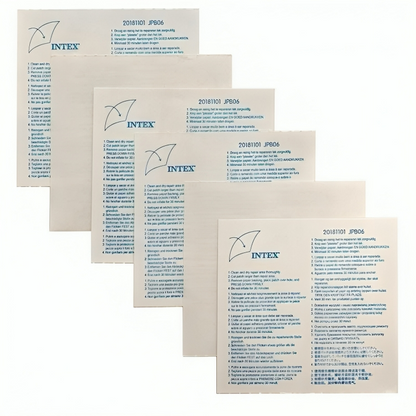 Multiple Intex product information sheets on a white background