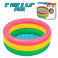 Intex inflatable pool with colorful rings and packaging on a white background