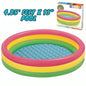 Intex inflatable pool with colorful rings and packaging on a white background