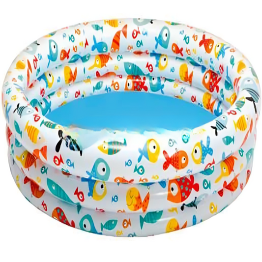 Inflatable children's pool with fish pattern on a white background