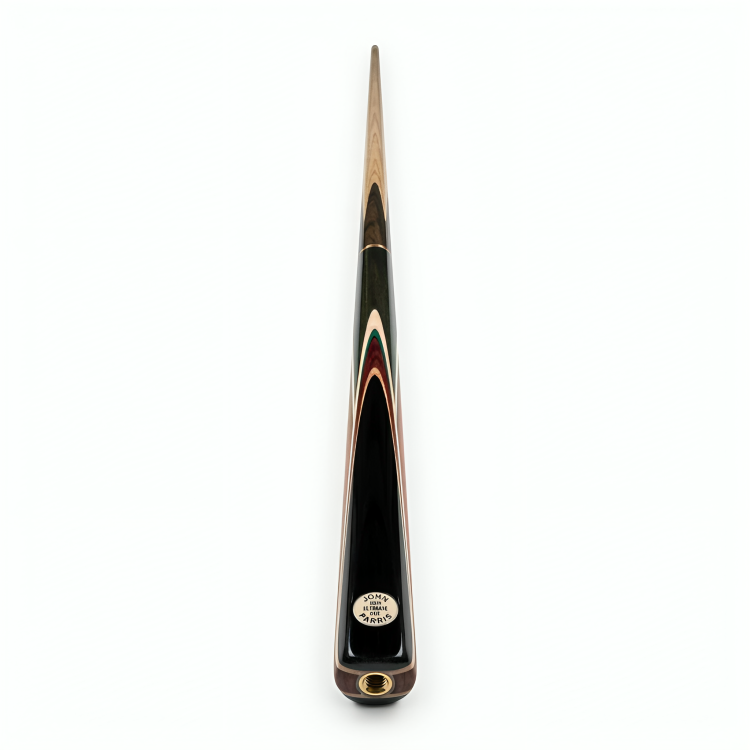 Black and gold snooker cue on a white background