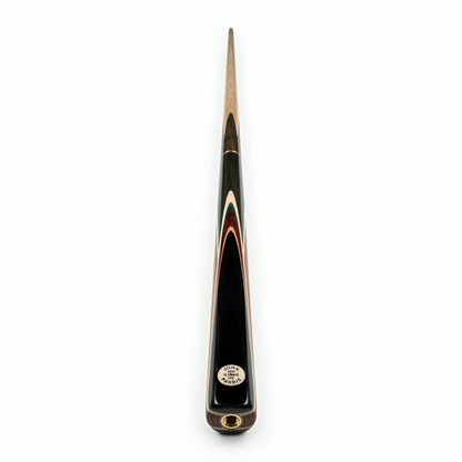 Black and gold snooker cue on a white background
