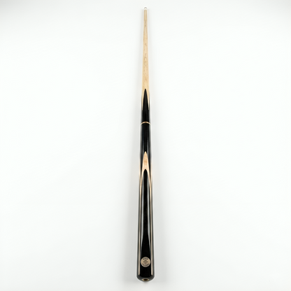 Black pool cue with gold accent on a white background