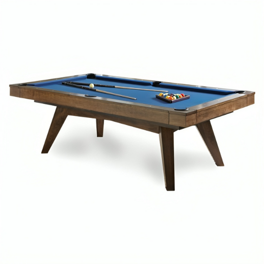 Modern Wooden Pool Table with Blue Felt – Stylish Billiards Table for Home & Game Room