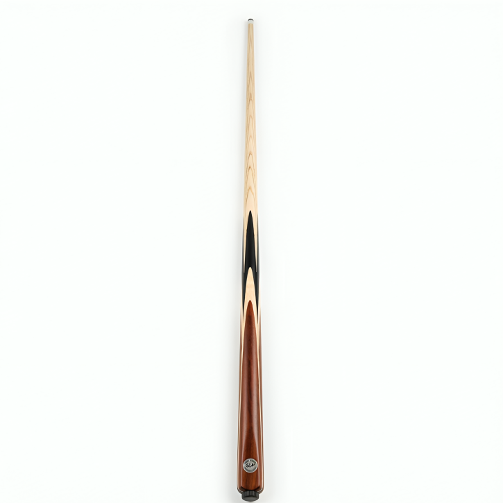 Snooker cue with brown and black design on a white background