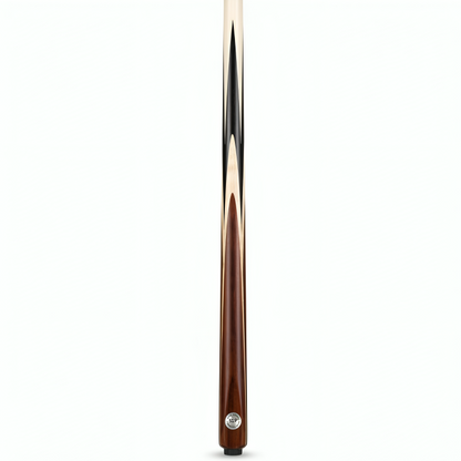 Brown pool cue with black tip on a white background
