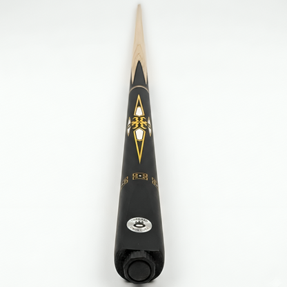 Black and gold baseball bat with brand logo on a white background