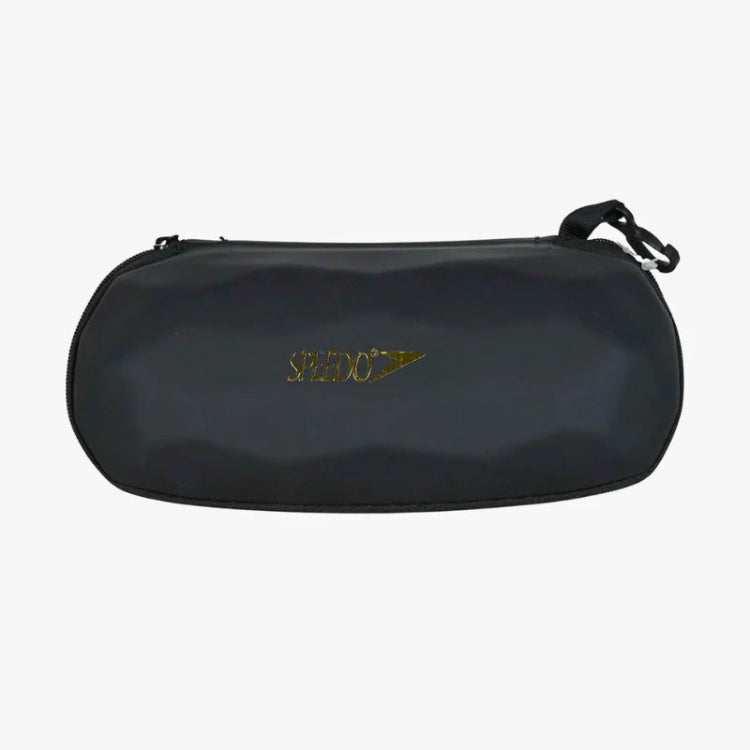 Black sunglasses case with 'Speedo' logo on a white background