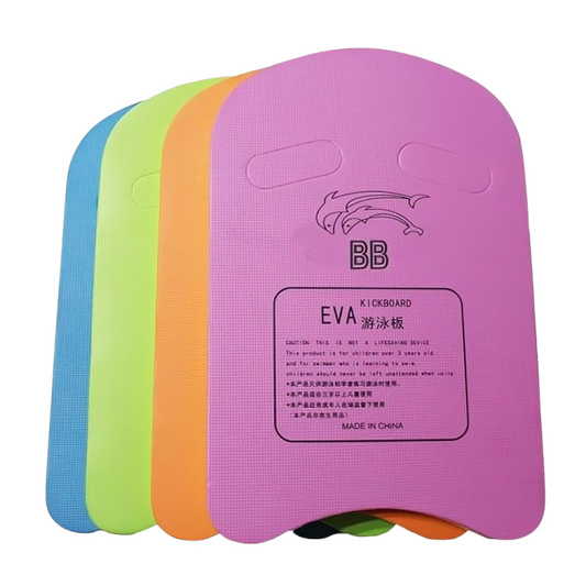 Set of colorful EVA kickboards with a brand logo on a white background